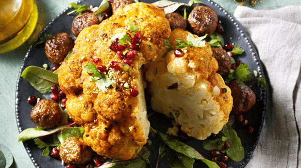 Harissa Roasted Cauliflower with Vegetarian Balls