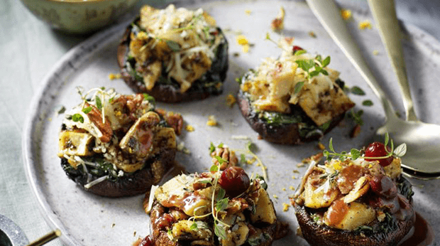 Vegan Stuffed Portobello Mushrooms with Mediterranean Pieces