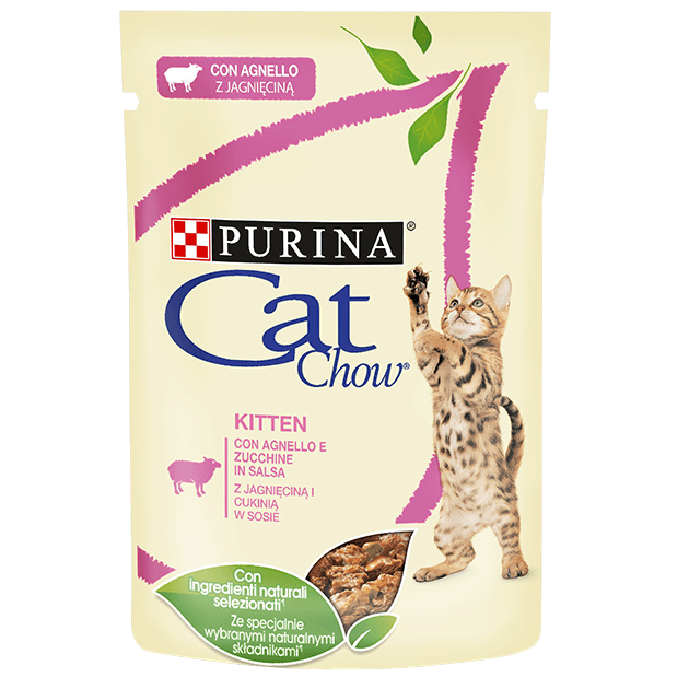 CAT CHOW® Kitten com Borrego e Curgetes em Molho
