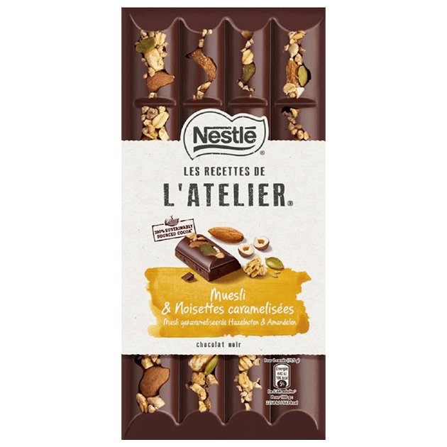 NESTLÉ Les Recettes de l’Atelier Chocolate Preto com Muesli e Avelãs Caramelizadas
