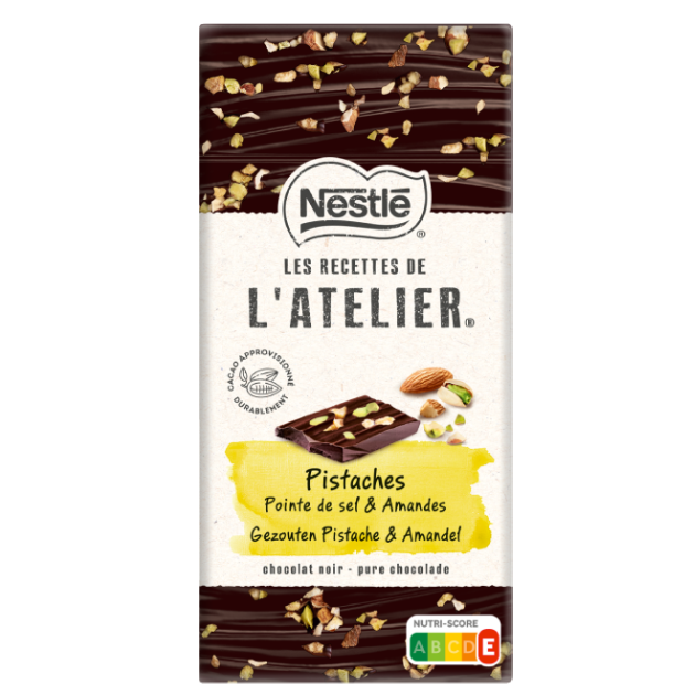NESTLÉ LES RECETTES DE L'ATELIER Tablete Chocolate Preto com Pistácios e Amêndoas