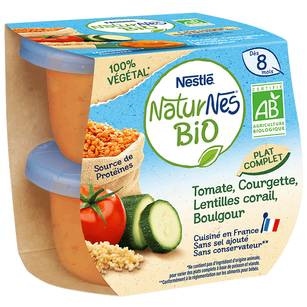 NATURNES Bio 100% Vegetal Tomate, Curgete, Lentilhas vermelhas e Bulgur