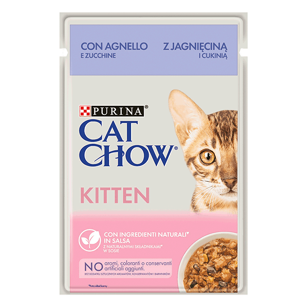 CAT CHOW® Kitten com Borrego e Curgetes em Molho
