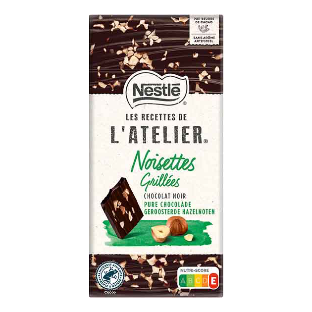 NESTLÉ LES RECETTES DE L'ATELIER Tablete Chocolate Preto com Avelãs 115g