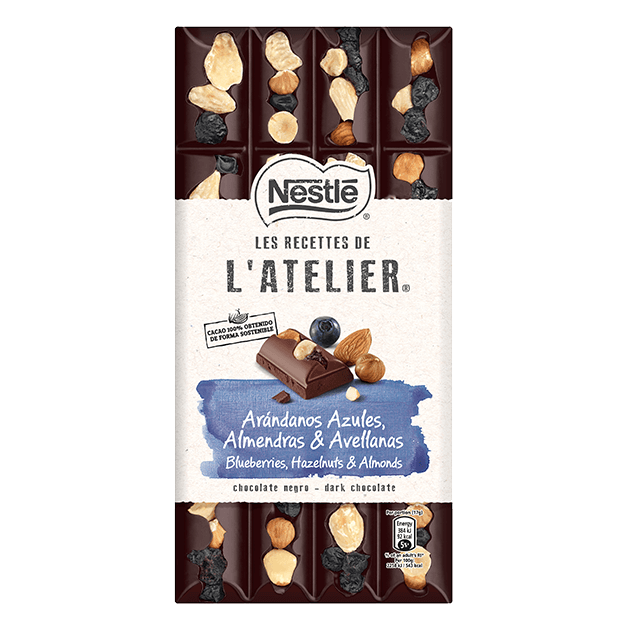 NESTLÉ LES RECETTES DE L'ATELIER Tablete Chocolate Preto com Mirtilos, Avelãs e Amêndoas