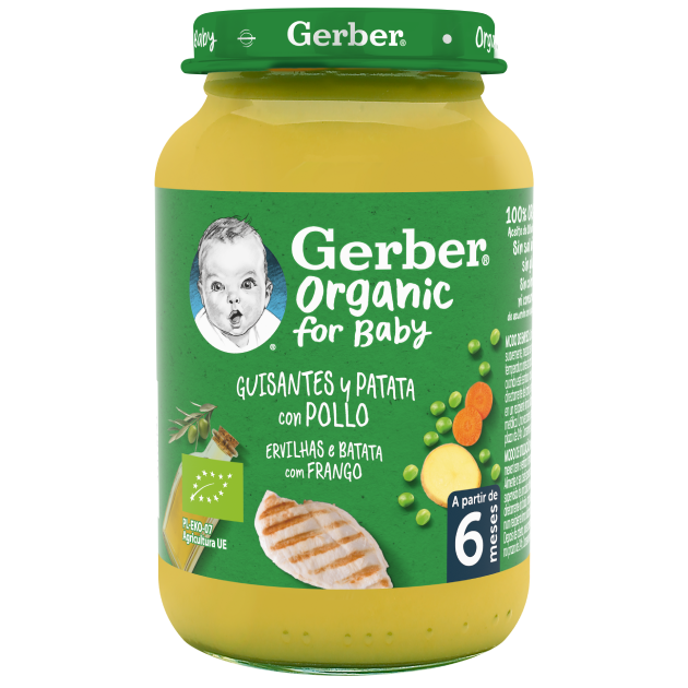 Refeição para Bebé GERBER Organic Ervilhas e Batatas com Frango