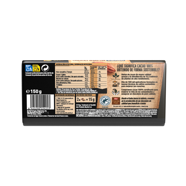 NESTLÉ DARK TABLETE CHOCOLATE PRETO COM AMÊNDOAS 150G