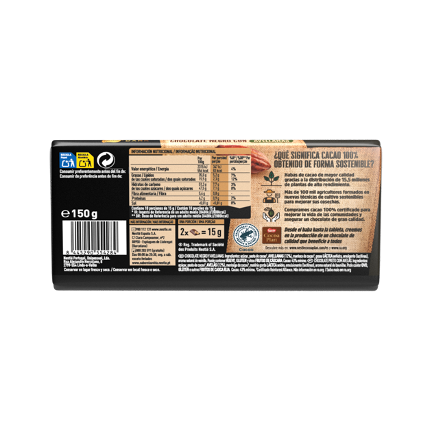 NESTLÉ DARK TABLETE CHOCOLATE PRETO COM AVELÃS 150G