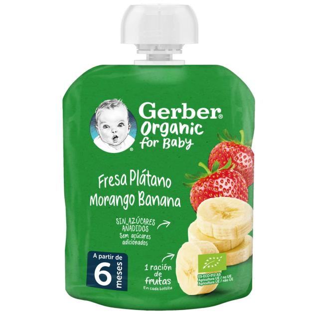 Com o compromisso de oferecer ingredientes de origem biológica, desenvolvemos Fruta para Bebé GERBER Organic Morango Banana, elaborado com puré de maçã, banana e morango, 100% de origem biológica. 