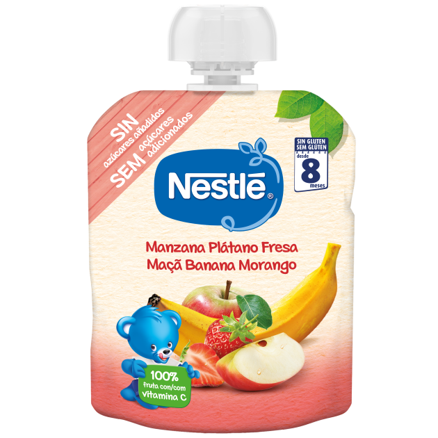 saqueta nestlé maçã, banana e morango