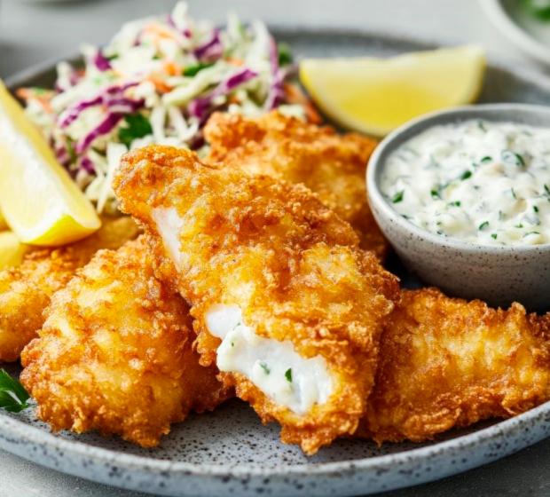 Filetes de Peixe Crocantes na Airfryer com Salada Coleslaw 