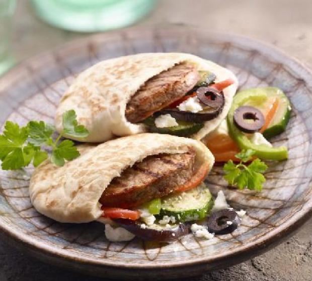 "HambÃºrguer vegetariano grego e"